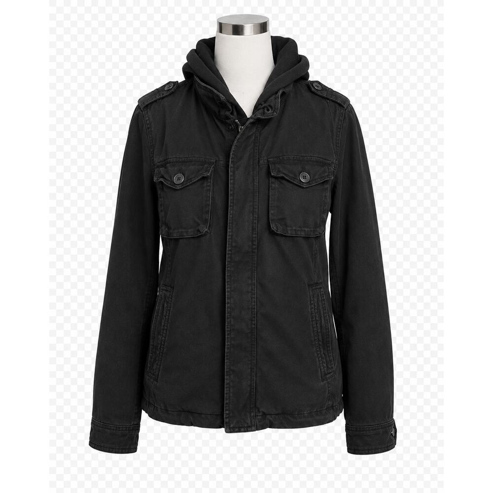 American Eagle Men's Hooded Cargo Utility Jacket - Black - Size M